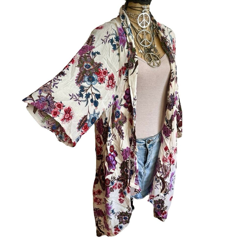 PATRONS OF PEACE women's floral kimono swim coverup SIZE MEDIUM